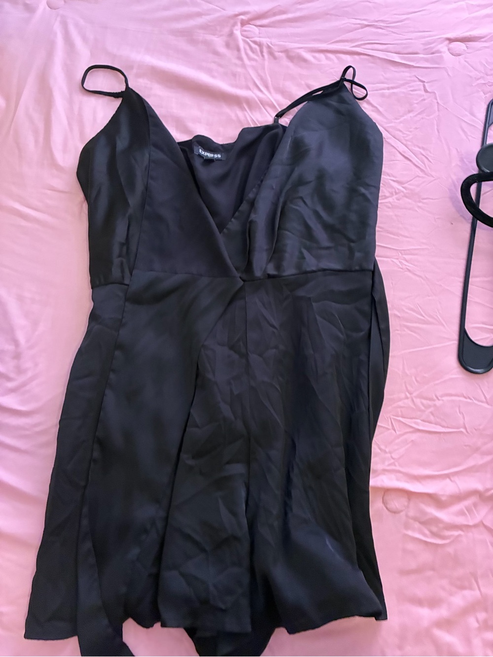 Express Black Satin Spaghetti-Strap Mini Dress